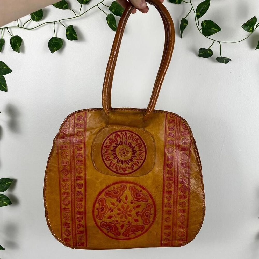 Unique Boho 100% sheep skin leather purse shoulder bag red floral southwestern
